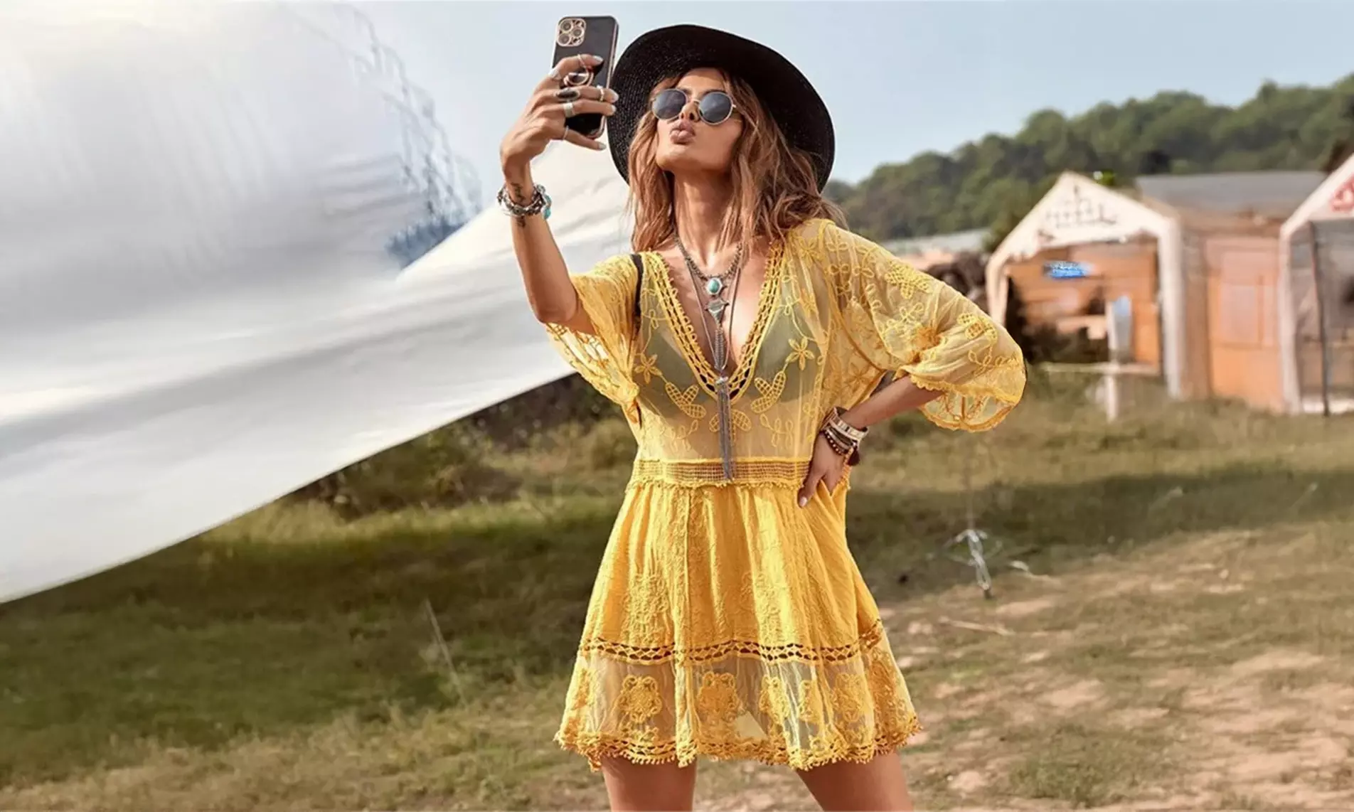 Boho-Style Lace Cover-Up Beach Dress