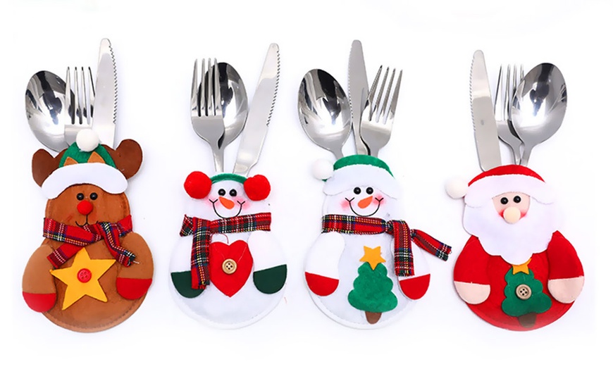 Image 1: Upto 12 Packs of Snowman Xmas Cutlery Holders