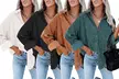 Women Loose Casual Corduroy Button Down Shirts Long Sleeve Blouses Tops - Second Medium