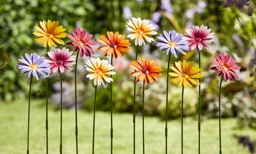 Image 3: 6 or 12 Pack of Metal Flower Stakes - Pansy / Sunflower / Daisy
