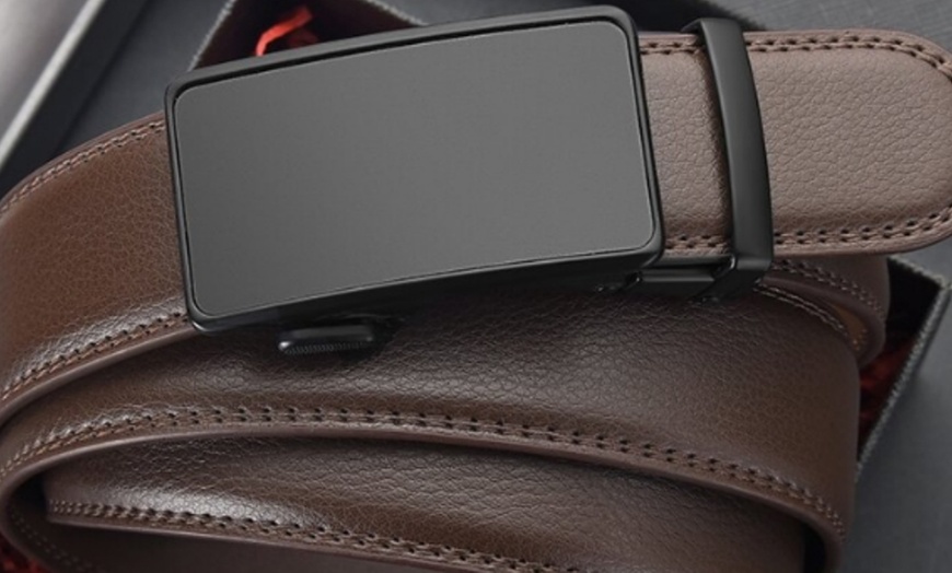 Image 4: Men's Automatic Buckle Genuine Leather Belt