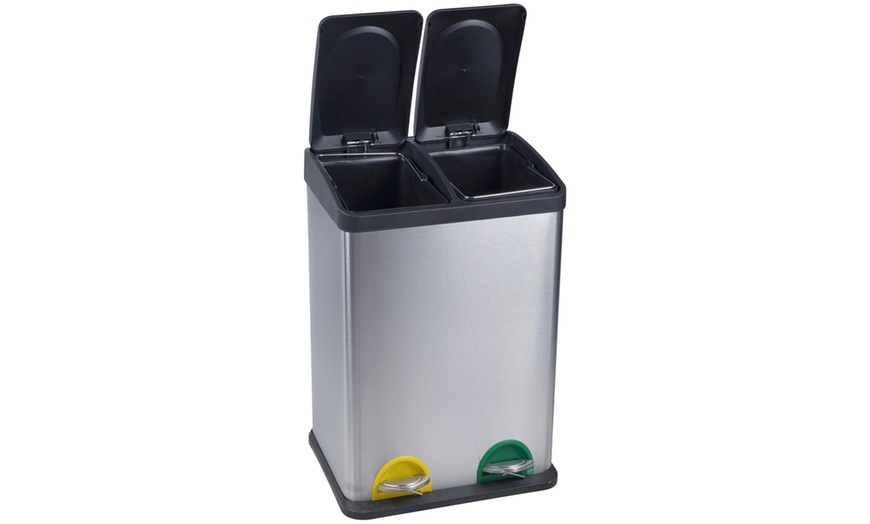 Image 10: Two- or Three-Compartment Stainless Steel Recycling Pedal Bin