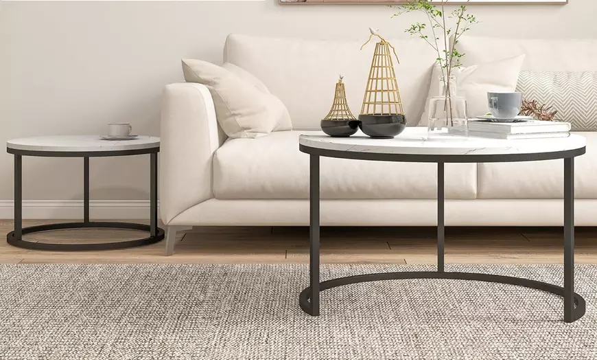 Image 3: HOMCOM Nest of Round Coffee Tables (Set of 2) 