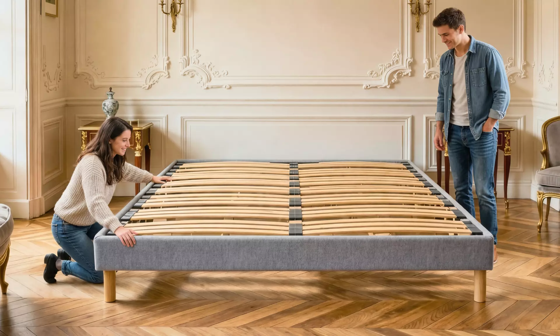 Sommier à latte dynamique, bois massif d'épicéa et de hêtre