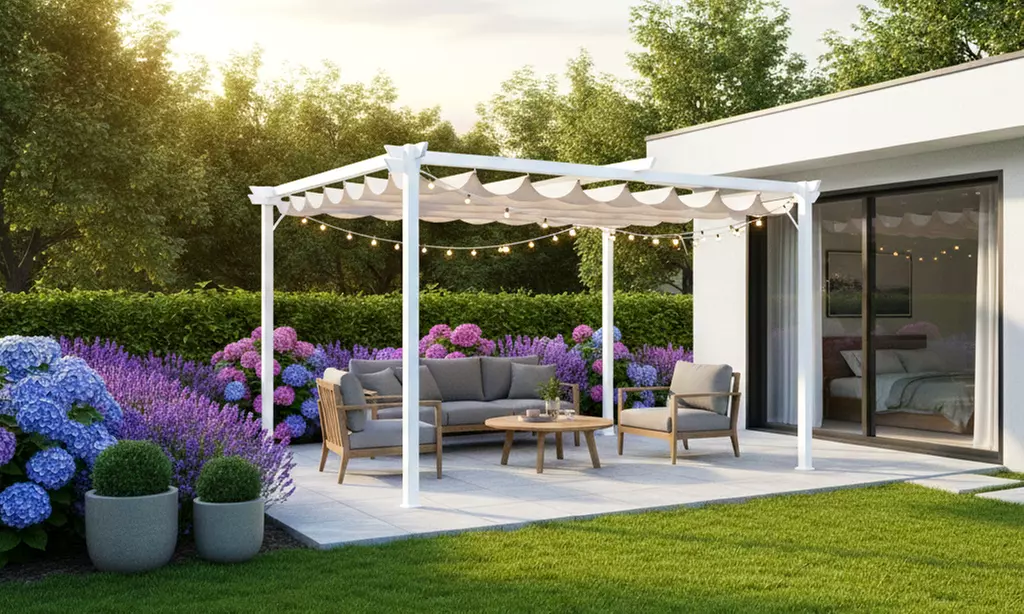 Pergola da giardio in acciaio e telo retrattile