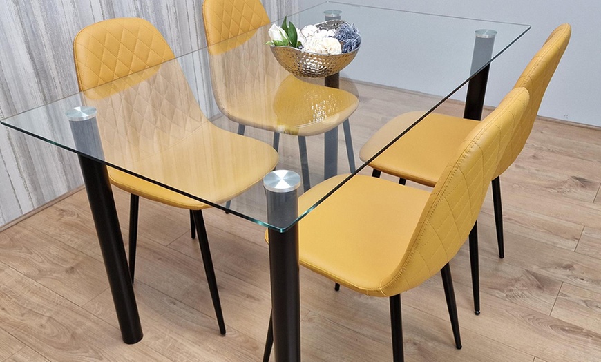 Image 7: Glass Dining Table Set with Chair Options