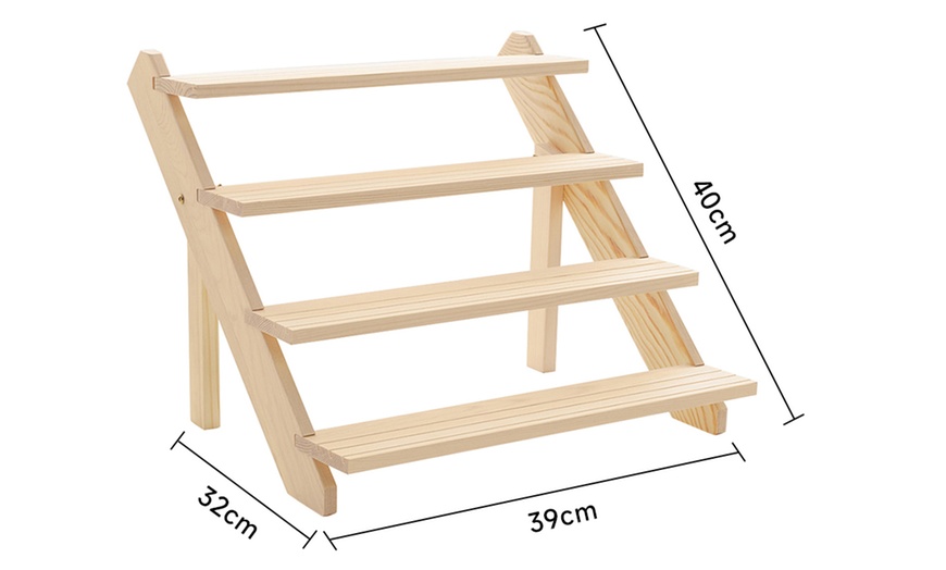 Image 7: Four Tier Natural Pine Wood Desktop Display Stand