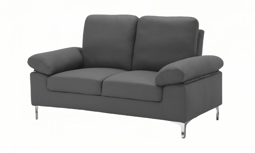 Image 2: Two Seater Sofa Grey Fabric Couch with Cushion
