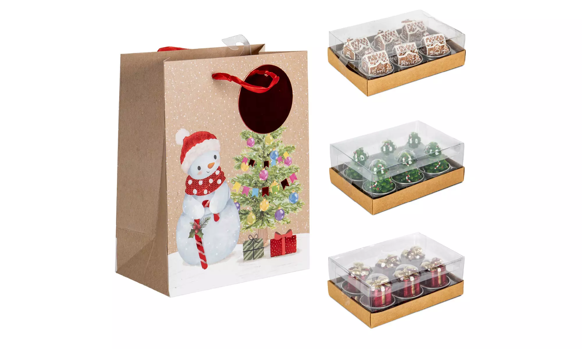 Set mit 18 3D-Weihnachts-Teelichtern – inklusive Geschenktasche