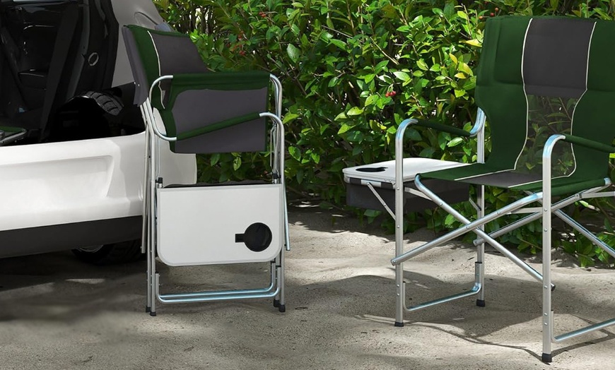 Image 2: Outsunny Folding Camping Chair with Cooler Bag Table