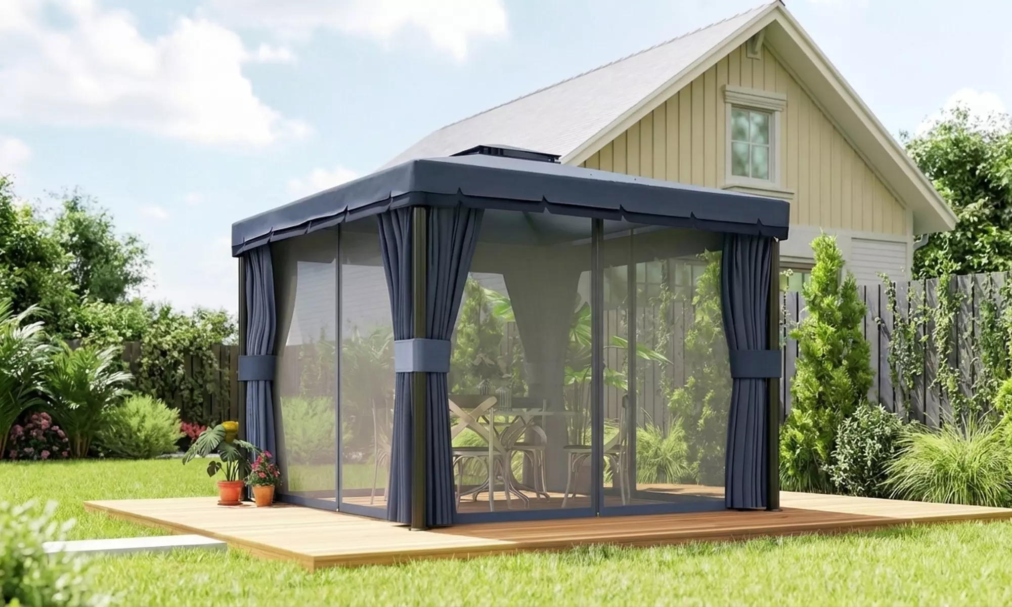 Outsunny 3m x 3m Outdoor Gazebo with Curtains and Netting