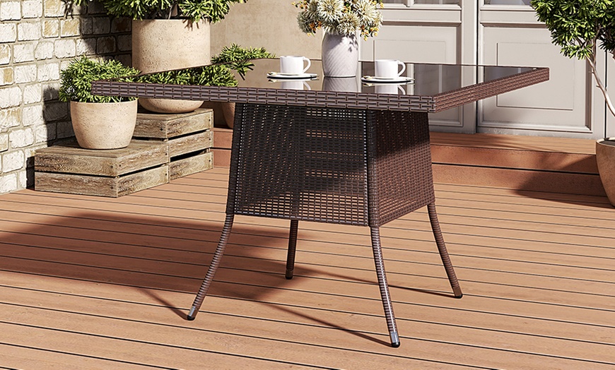 Image 17: Outdoor Garden Rattan Effect Tempered Glass Coffee Table with 6 Styles
