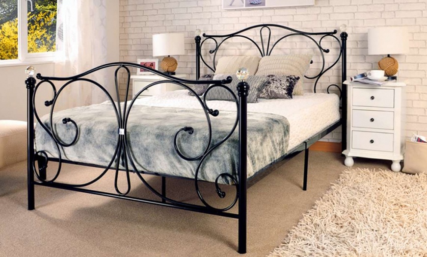 Image 3: Crystal Metal Bed Frame with Optional Mattress