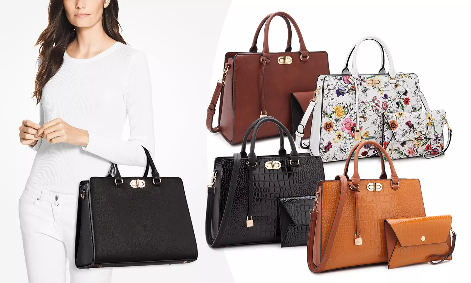 MKP COLLECTION Medium Satchel Top Handle Purses with Matching Wristlet - Primary Image