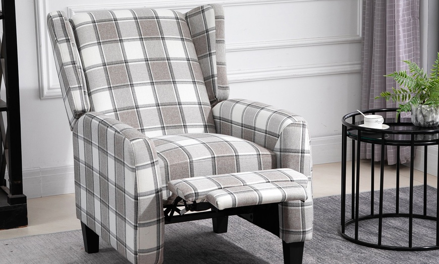 Image 12: Homcom Plaid Recliner Armchair