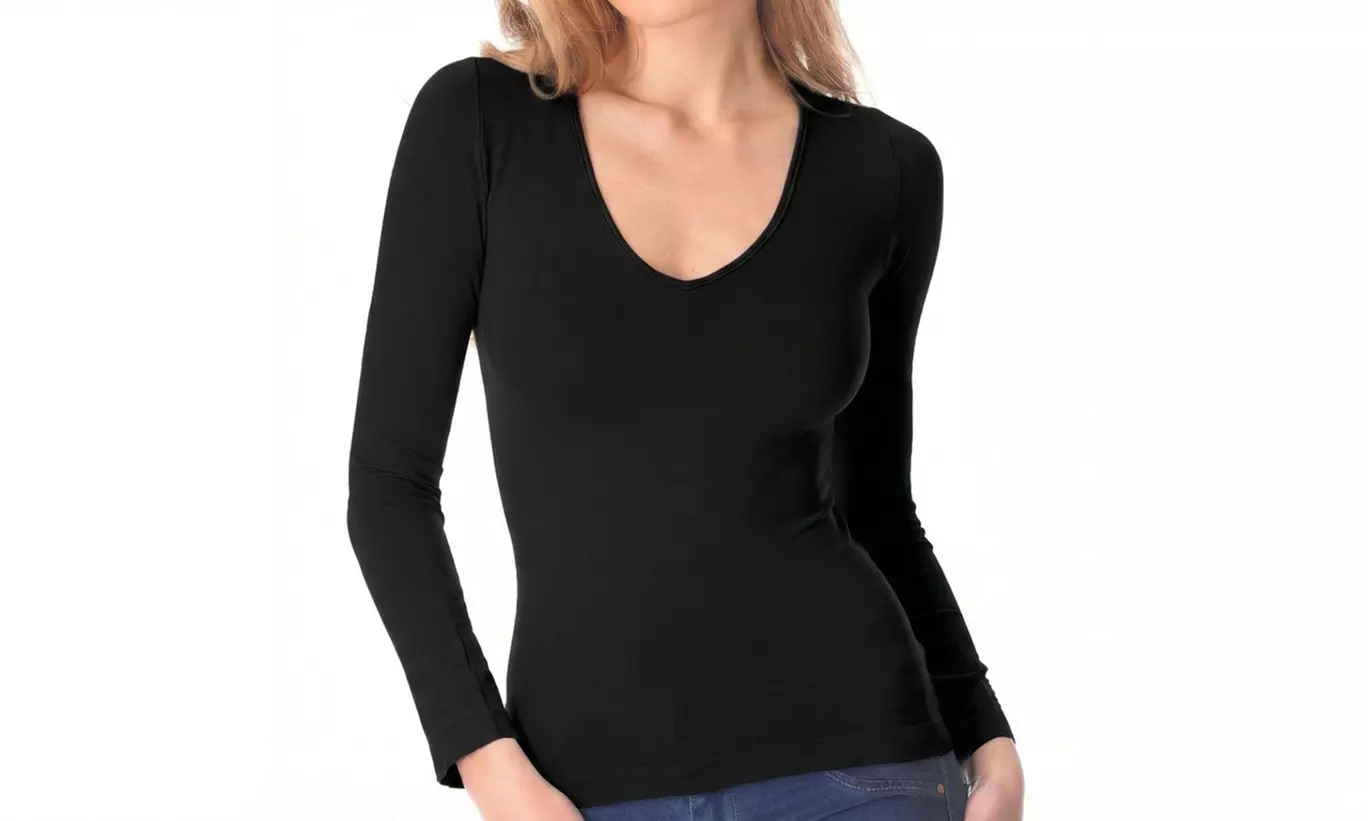 5er-Pack Damen-Langarmshirt mit V-Ausschnitt „Lisa“