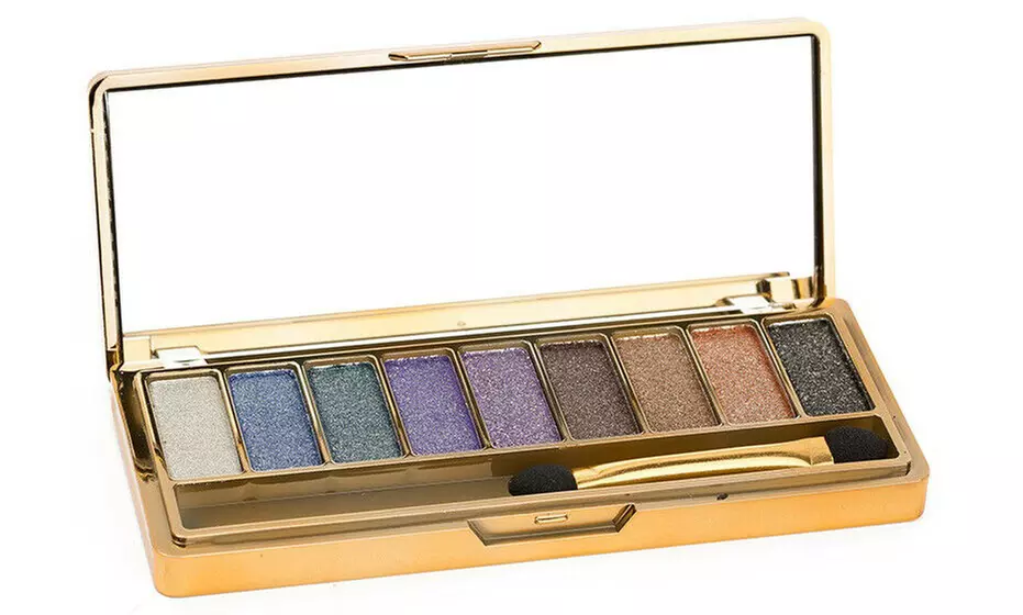 9 Colors Glitter Eyeshadow Eye Shadow Palette & Makeup Cosmetic Brush Set