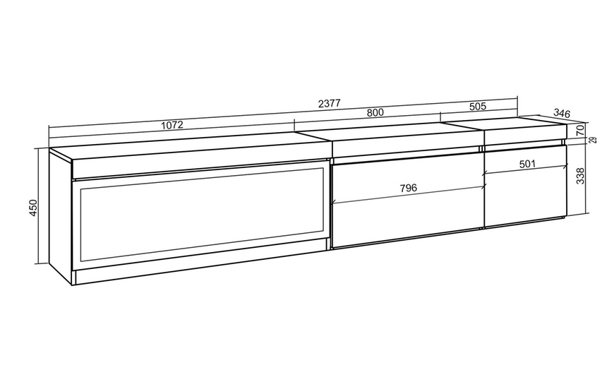 Image 36: Mueble de TV en suspensión con 3 módulos y espacio de almacenaje