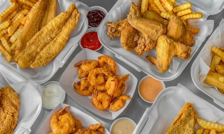 2-Item Combo Lunch or Dinner includes Fries, Bread, Coleslaw and Can Pop for One - Shark's Fish and Chicken — Lucinda Ave