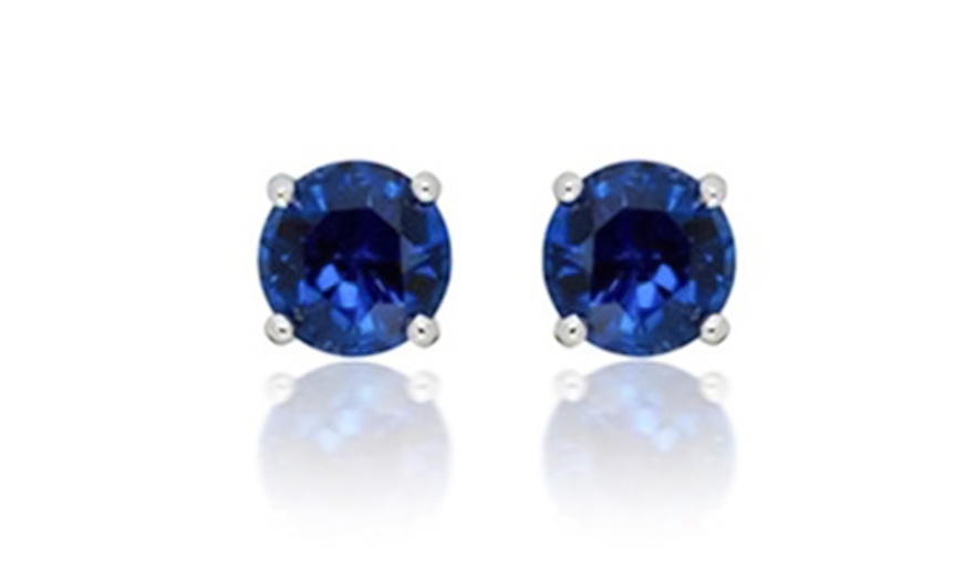 Image 2: Paris Jewelry 14k White Gold Plated 1.36ctw Round Natural Sapphire Stud Earrings