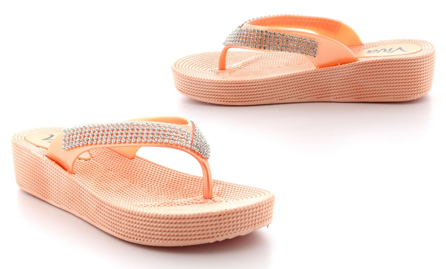 Image 4: Diamante Wedge Flip Flops