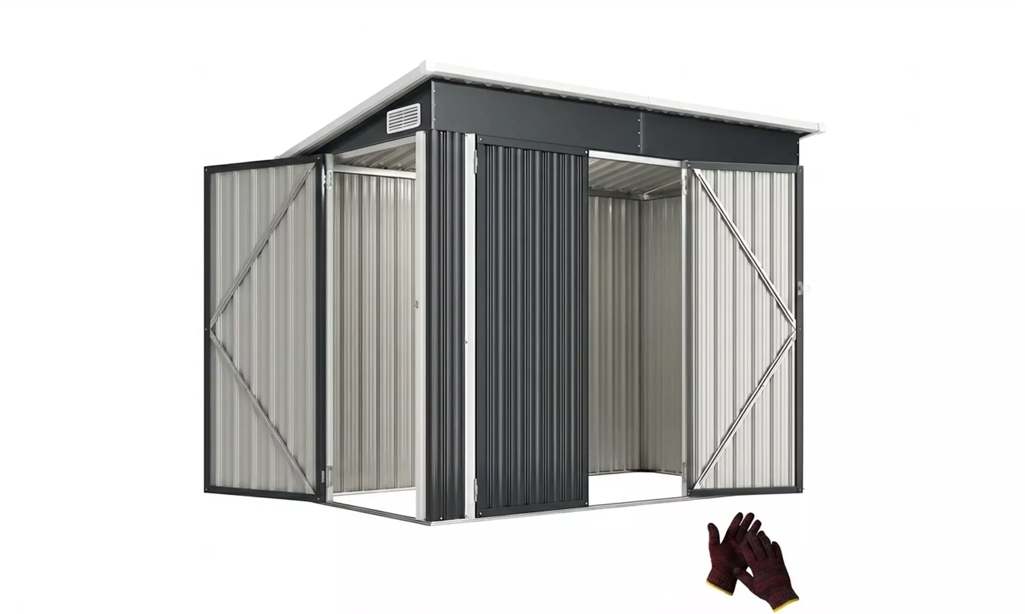 Metal Garden Storage Shed with Double and Side Doors