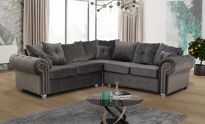 Modern Comfortable Ashwin Plush Velvet Corner Sofa with Back Cushions