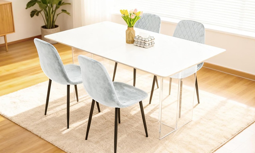 Image 1: Alivio Four-Piece Velvet Dining Chairs, Upholstered Curved Backrest