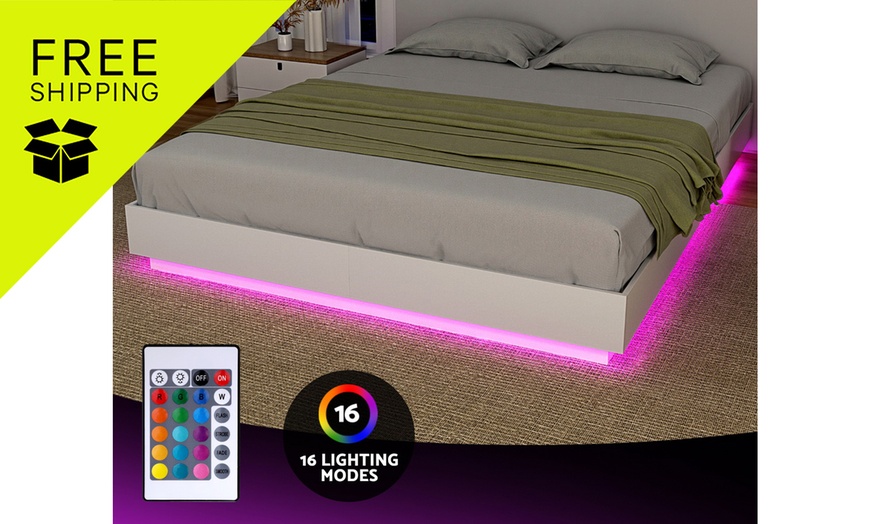 Image 1: Artiss Double Bed Frame with 16-Colour LED Light