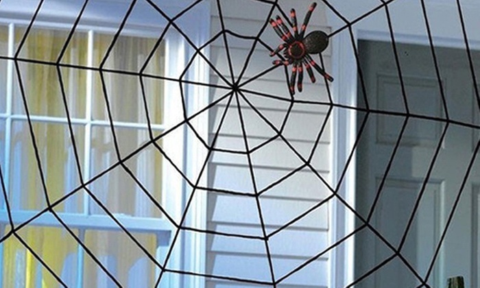 Large Fake Spider Web with Giant Hairy Spider Props Scary Halloween Decor