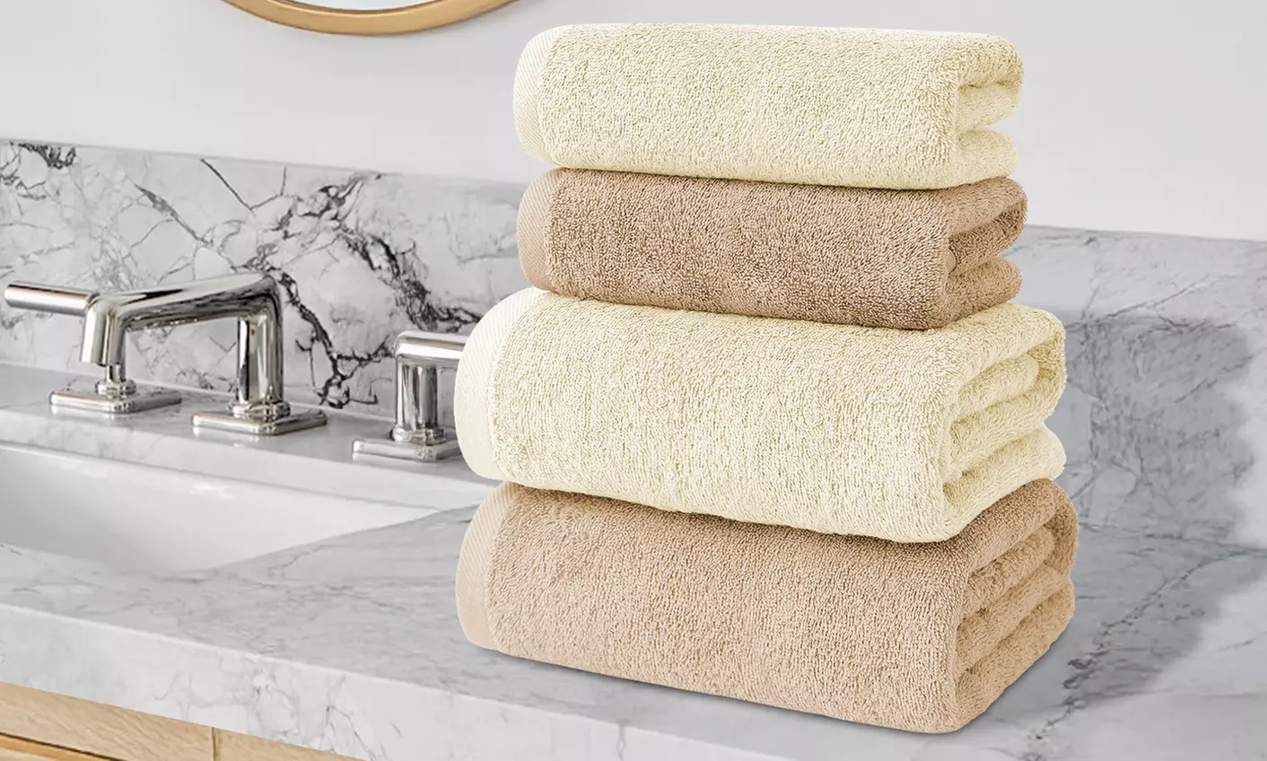 Juego de 4 toallas de baño de algodón en 2 colores