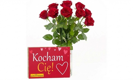 Bukiet 9 Czerwonych róż + bombonierka z napisem "Kocham Cię" - Poczta Kwiatowa®