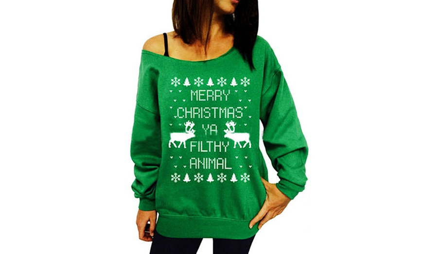 Image 3: Christmas Off-the-Shoulder Jumper