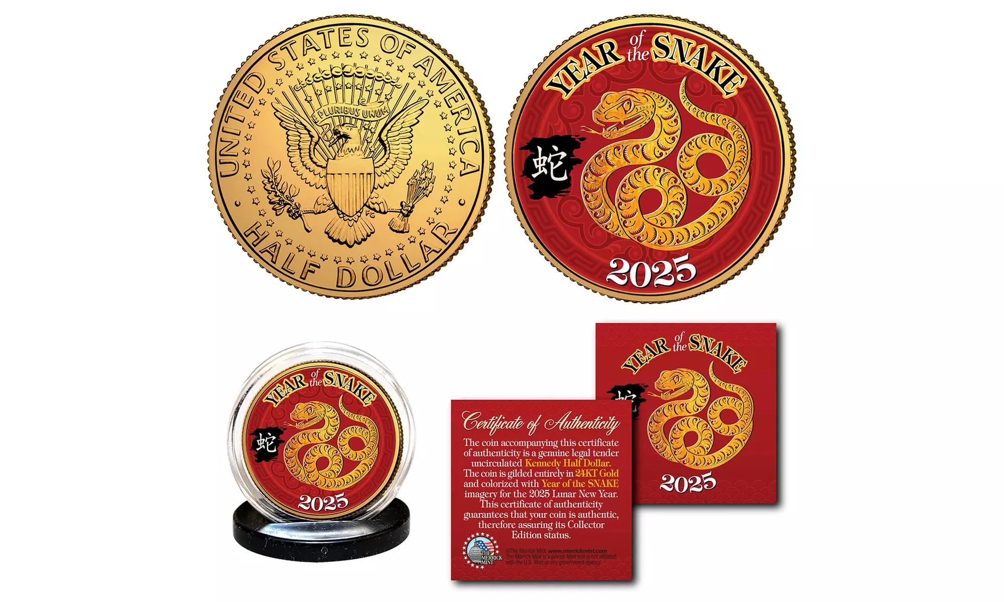 Chinese New Year Lucky Money 24K Gold Plated JFK Half Dollar Coin Editions