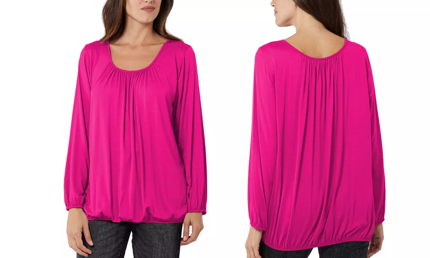 Ladies Baggy Fit Ruched Neck Long Sleeve Top