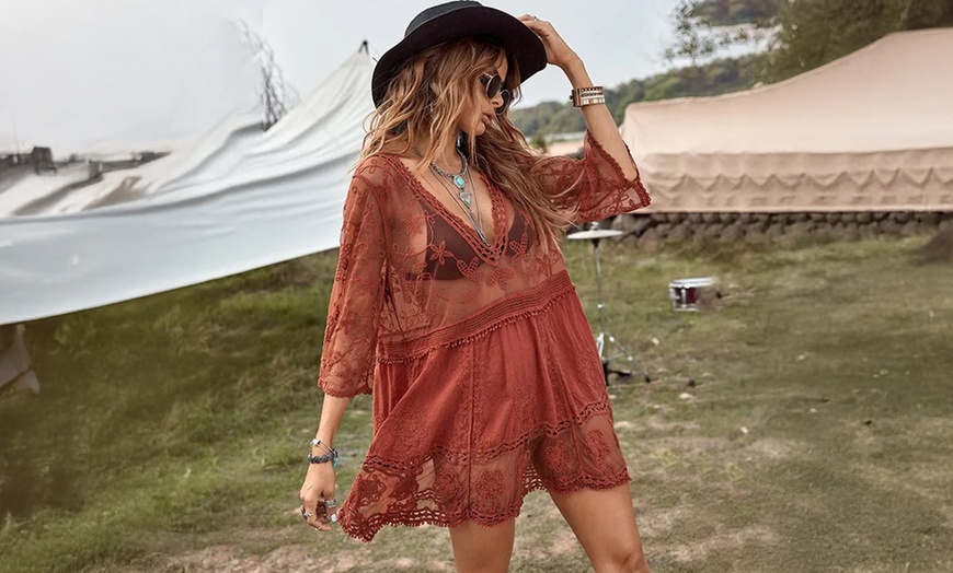 Image 16: Boho-Style Lace Cover-Up Beach Dress