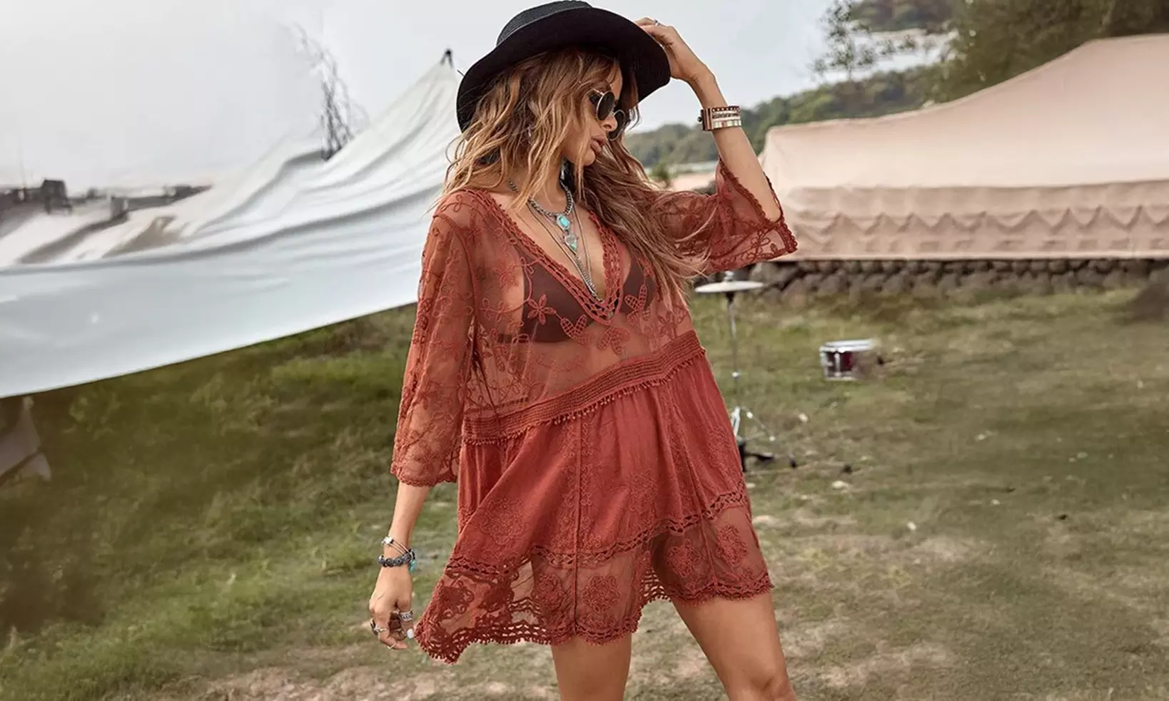 Boho-Style Lace Cover-Up Beach Dress