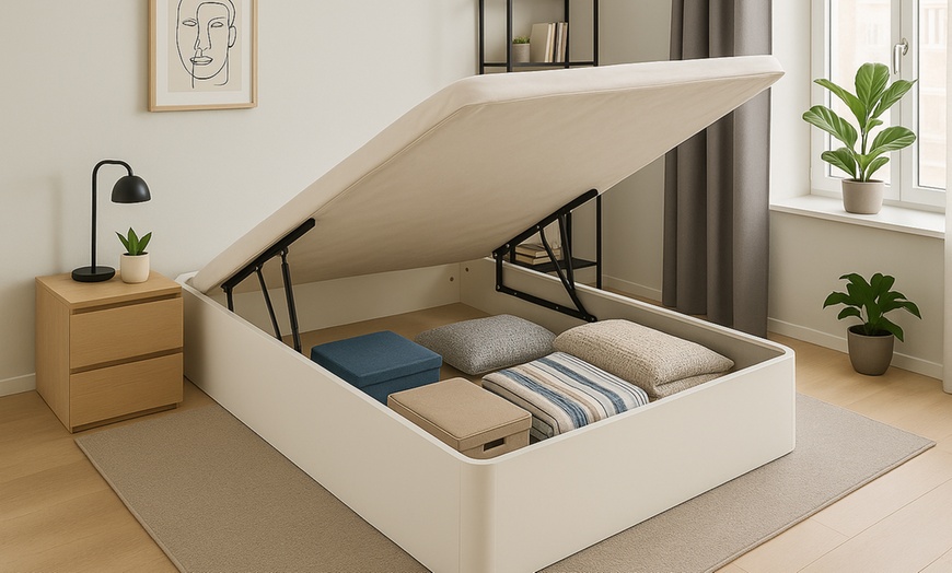 Image 1: Canapé Abatible Altura 32cm Blanco ENVIO, MONTAJE Y RECOGIDA ANTIGUO GRATIS, Gran Capacidad, Madera, Tapa 3D