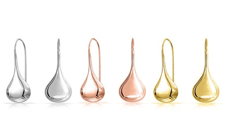 Italian Sterling Silver Puffed Teardrop Earrings Rose Gold Sterling Silver