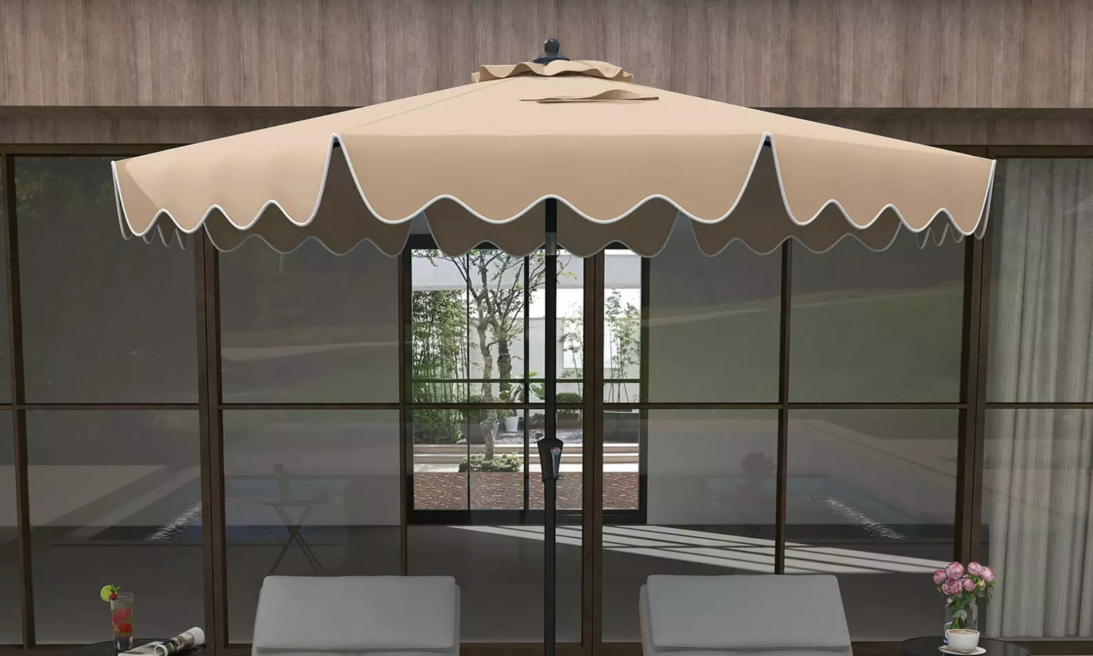 Costway 9 ft Patio Umbrella Two-Tier Market Table Umbrella Sun-Protective Canopy