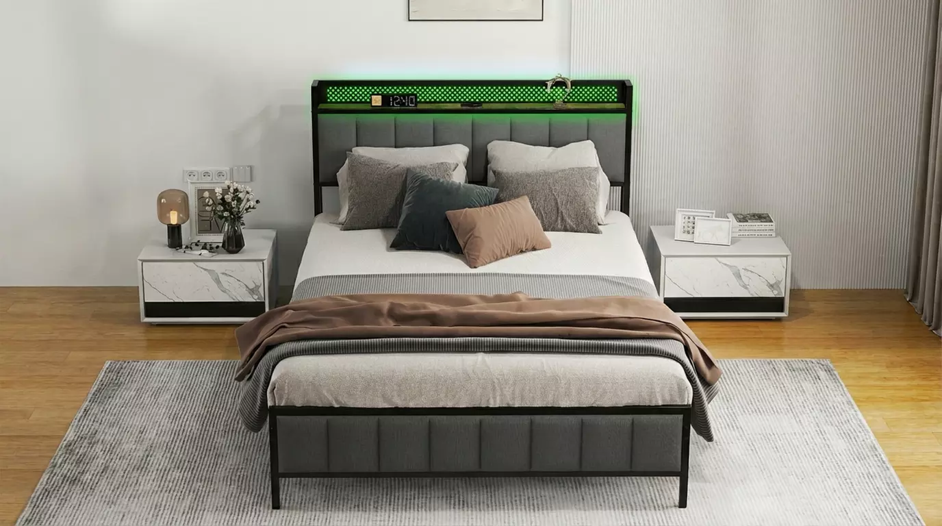 Levede LED Metal Bed Frame with RGB Lights, USB and Type-C Charging