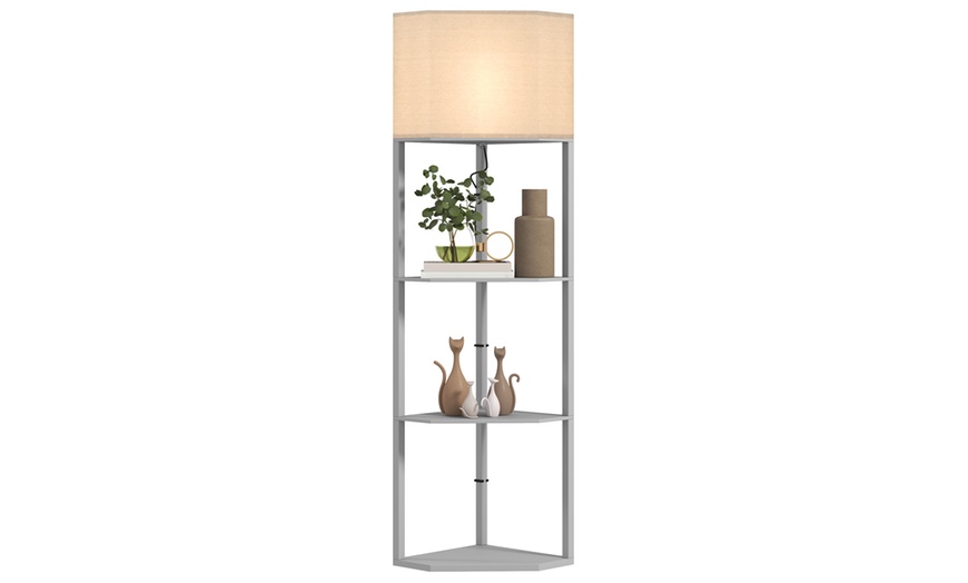 Image 9: HOMCOM Corner Floor Lamp with Shelves