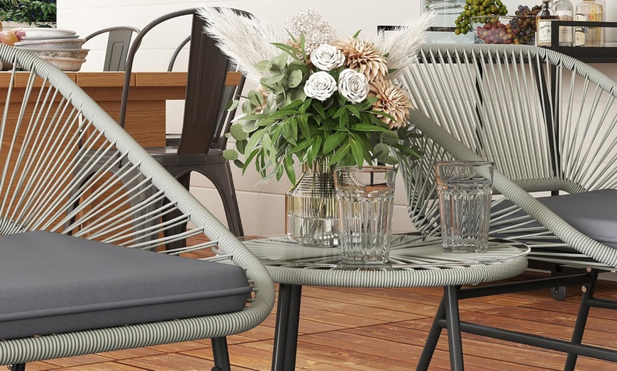 Image 17: Outsunny Woven Bistro Set with 2 Chairs and Table, Choice of Styles