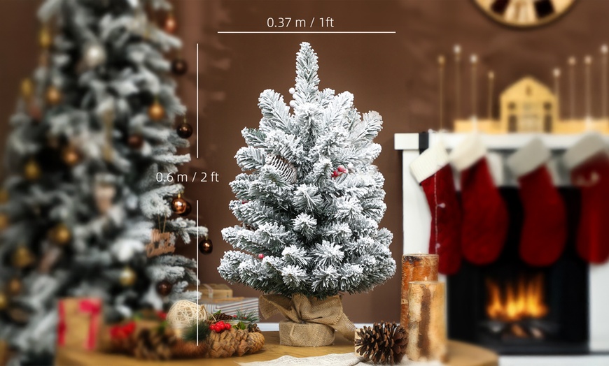 Image 4: Prelit Small Christmas Tree, Snow Flocked Tabletop Xmas Tree