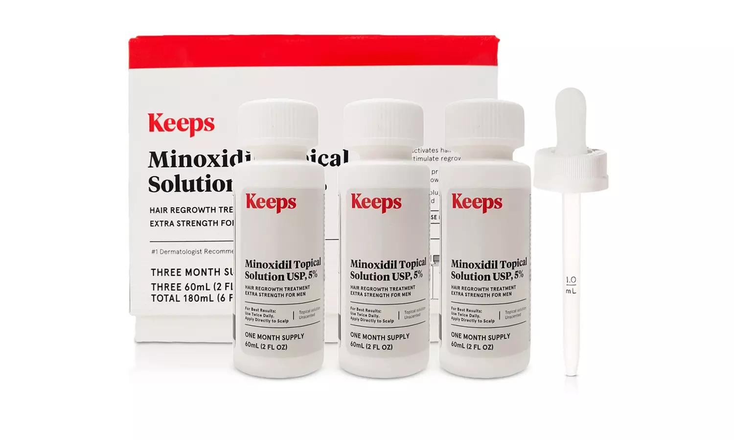 Keeps Extra Strength Minoxidil for Men Topical Hair Growth Serum, 5% Solution 