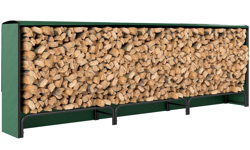 Image 2: Outsunny Metal Firewood Rack Log Holder