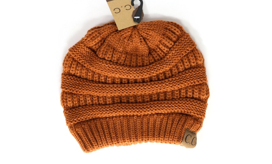 Image 28: Cheveux Corp. Women's Solid Classic CC Beanie 