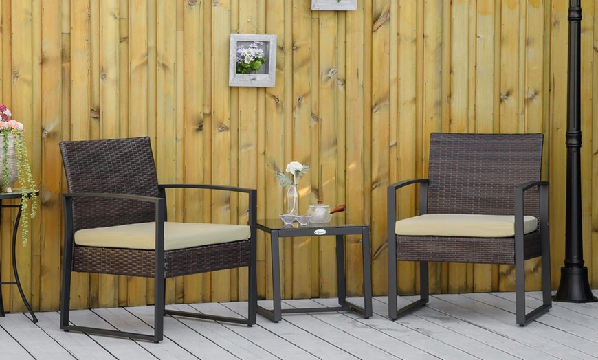 Image 16: Outsunny Square PE-Wicker Bistro Set in black, grey or brown