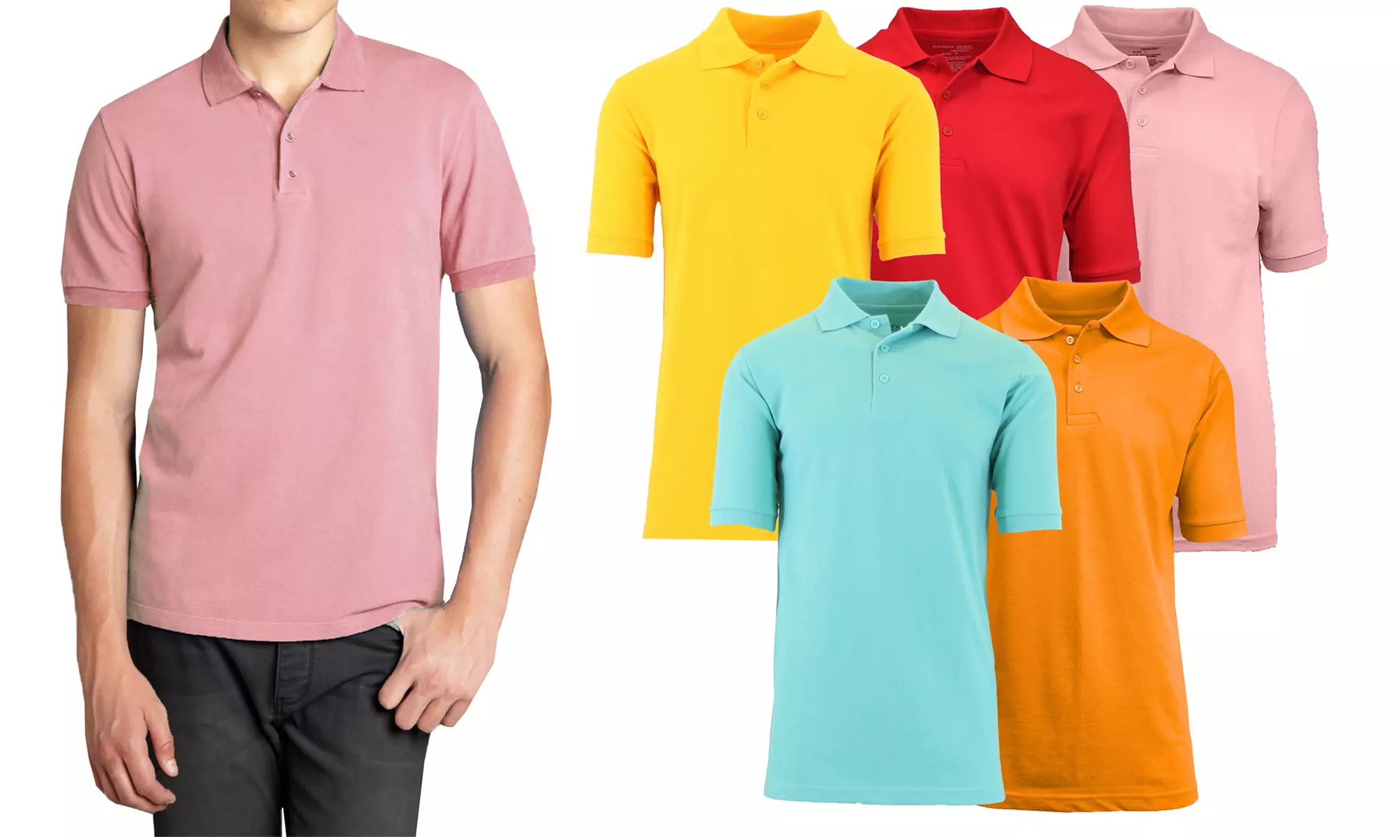 5-Pack Men's Short Sleeve Pique Polo Shirt (S-3XL) - Second Medium