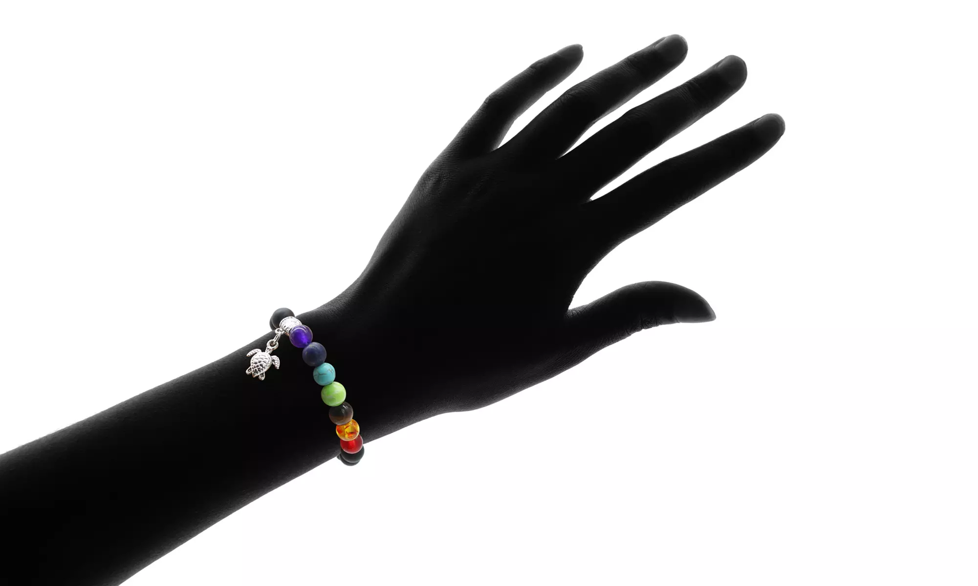7 Chakra Healing Natural Bead Bracelet with Turtle Charm